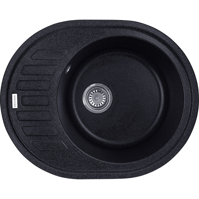 Кухонна мийка Kroner KRP Komposit SCH 6250 (KompositSCH-6250, чорна, 61x49 см, із сифоном), Доступні розміри: 61 x 49, Колір виробника: чорний, фото 