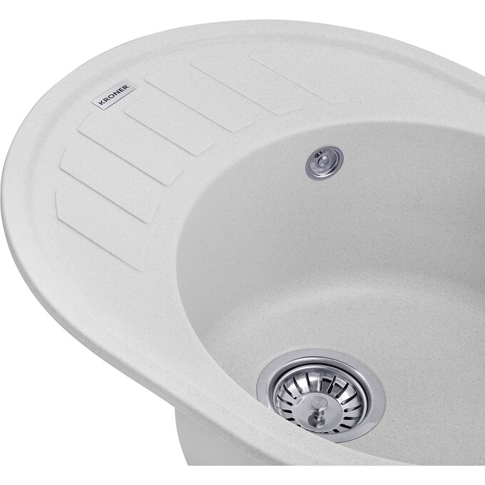 Кухонная мойка Kroner KRP Komposit GRA 6250 (KompositGRA-6250, серая, 61x49 см, с сифоном), Доступные размеры: 61 x 49, Цвет производителя: серый, фото 4