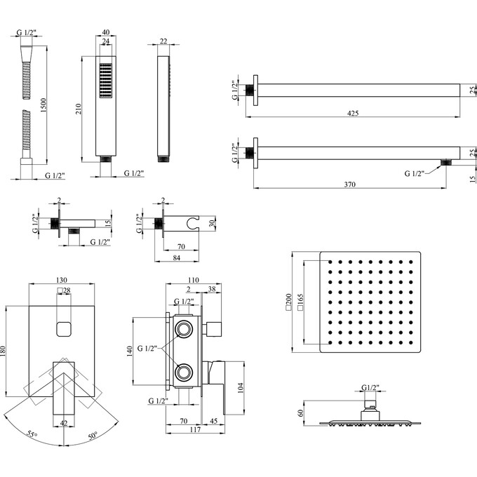 Душевая система Kroner KRP Edelstahl Kubus SCH082 (Kubus-SCH082, черная матовая, скрытого монтажа), Цвет производителя: черный матовый, фото 12