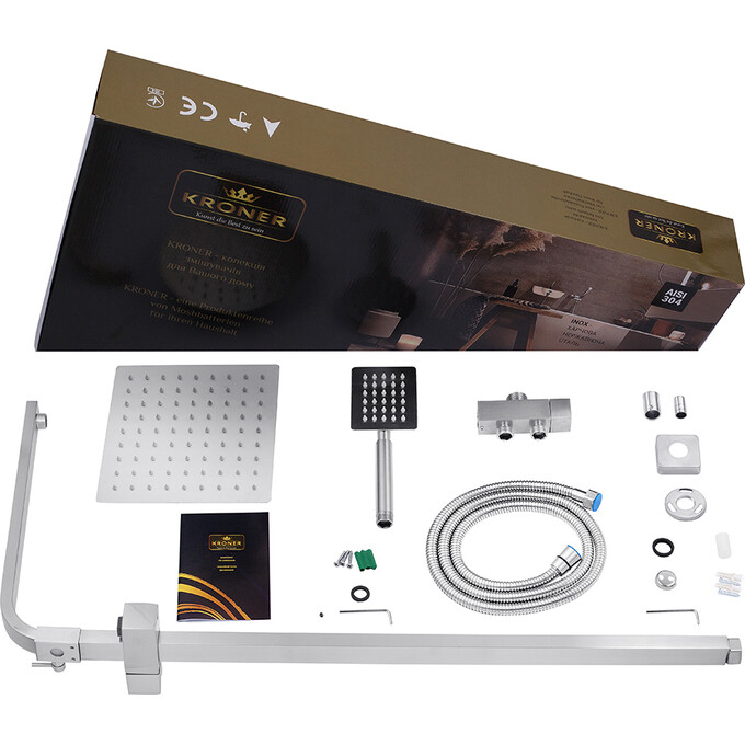 Душевая система Kroner KRP Edelstahl Kubus ESG231 (Kubus-ESG231, нержавейка, без смесителя), фото 10