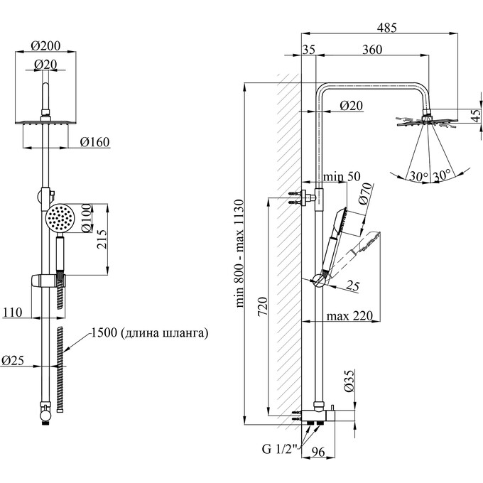 Душевая система Kroner KRP Edelstahl Klassisch ESG231 (Klassisch-ESG231, нержавейка, без смесителя), фото 11