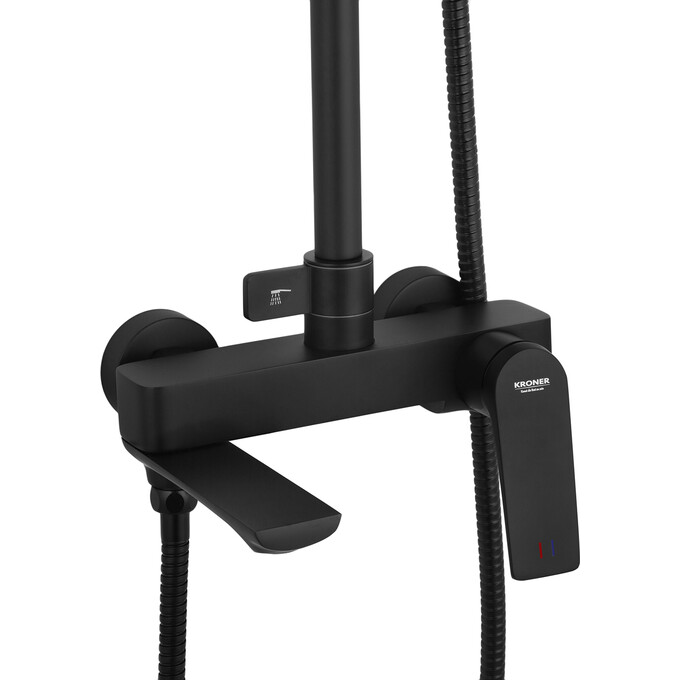 Душевая система Kroner KRP Graz SCH063 (Graz-SCH063, черная матовая, с изливом), Цвет производителя: черный матовый, фото 2