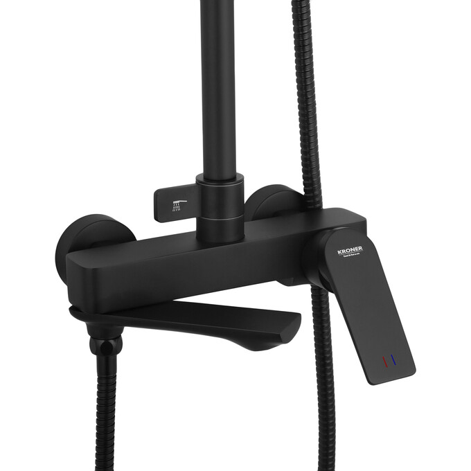 Душевая система Kroner KRP Graz SCH063 (Graz-SCH063, черная матовая, с изливом), Цвет производителя: черный матовый, фото 4