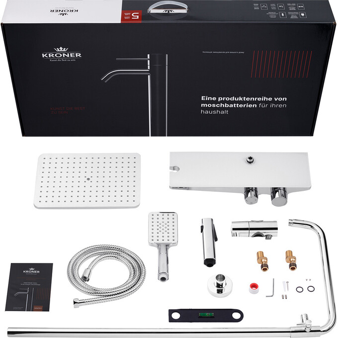 Душевая система Kroner KRP Armada W066 (Armada-W066, хром/белый, с полкой, каскадным изливом и гигиеническим душем), Цвет производителя: хром, белый, фото 16