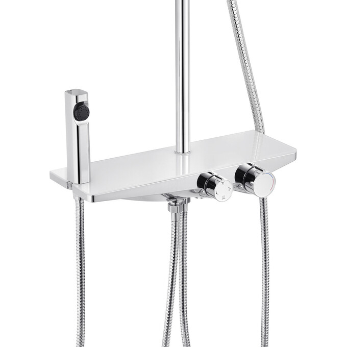 Душевая система Kroner KRP Armada W066 (Armada-W066, хром/белый, с полкой, каскадным изливом и гигиеническим душем), Цвет производителя: хром, белый, фото 2