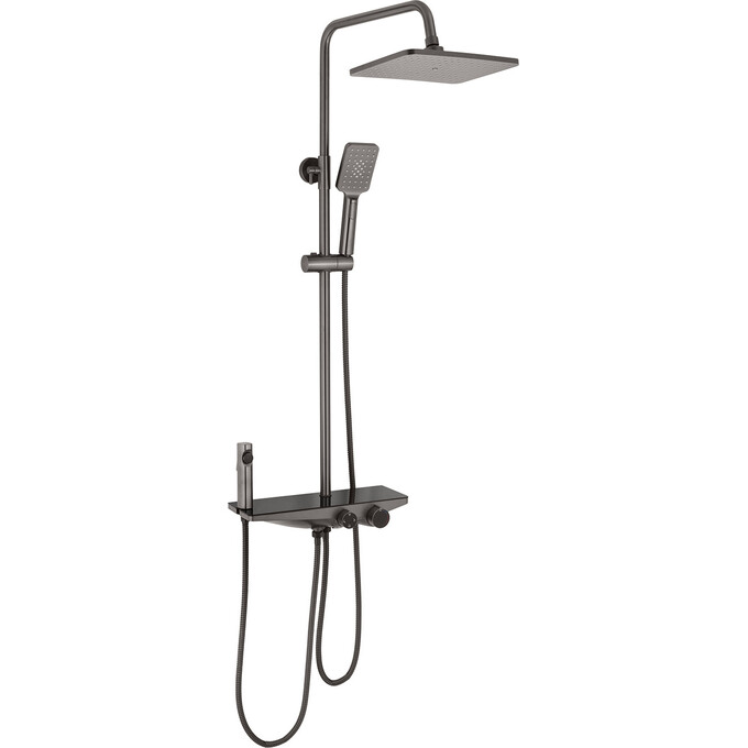 Душевая система Kroner KRP Armada GRP066 (Armada-GRP066, графит, с полкой, каскадным изливом и гигиеническим душем), Цвет производителя: графит, фото 