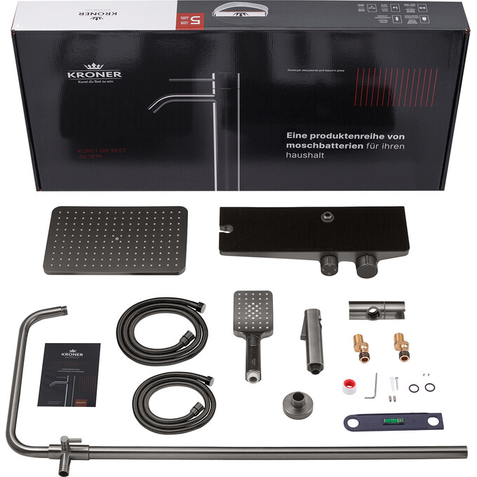 Душевая система Kroner KRP Armada GRP066 (Armada-GRP066, графит, с полкой, каскадным изливом и гигиеническим душем), Цвет производителя: графит, фото 16