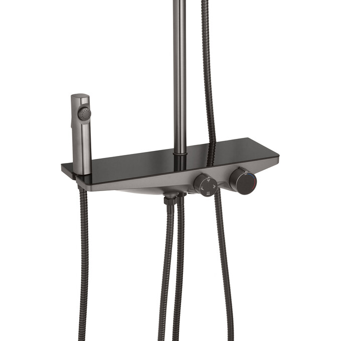 Душевая система Kroner KRP Armada GRP066 (Armada-GRP066, графит, с полкой, каскадным изливом и гигиеническим душем), Цвет производителя: графит, фото 2