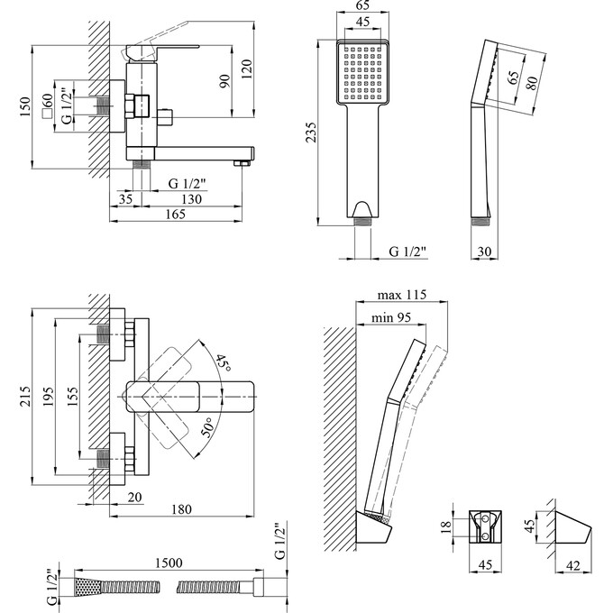 Змішувач для ванни Kroner KRP Ems C060 (з лійкою та шлангом), фото , изображение 8