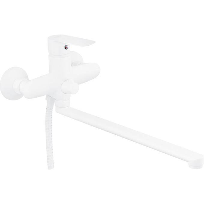 Змішувач для ванни Kroner KRP Fulda W070 (білий матовий, з лійкою та шлангом), фото 