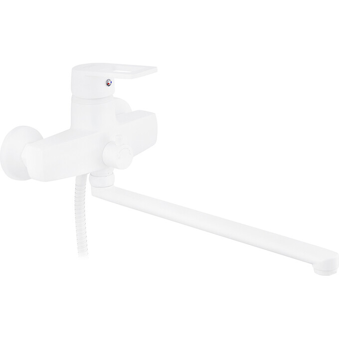 Змішувач для ванни Kroner KRP Zenda W070 (білий матовий, з лійкою та шлангом), фото 