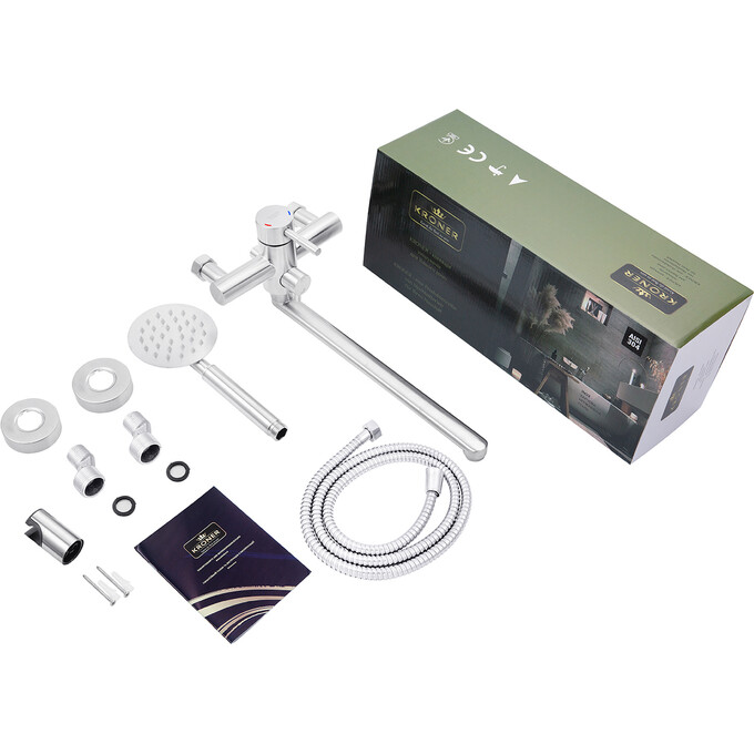 Змішувач для ванни Kroner KRP Edelstahl Klassisch ESG070 (нержавіюча сталь, з лійкою та шлангом), Колір виробника: нержавіюча сталь, фото , изображение 7