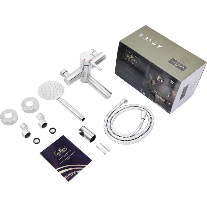 Смеситель для ванны Kroner KRP Edelstahl Klassisch ESG060 (нержавейка, с лейкой и шлангом), фото 9