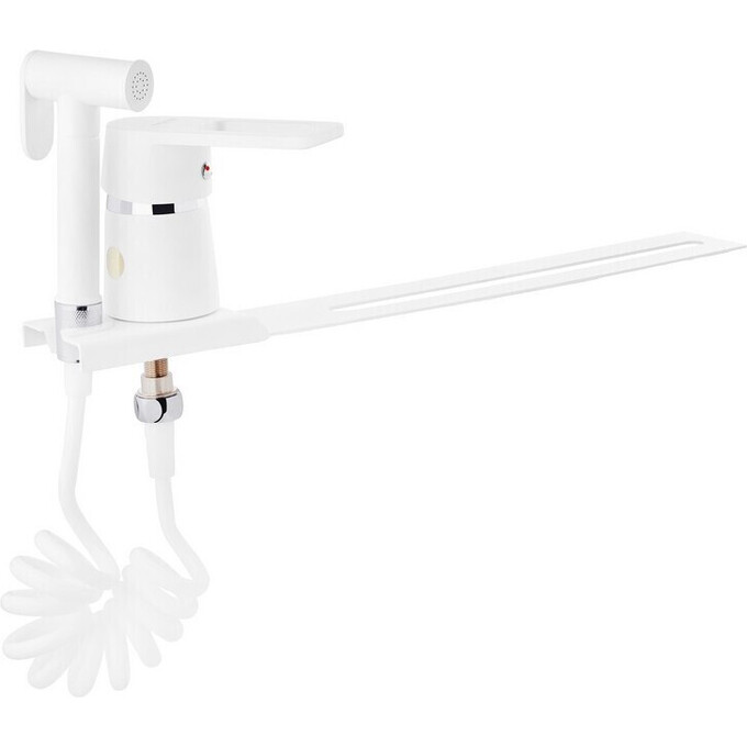 Гигиенический душ со смесителем Kroner KRM Zenda W025 (белый матовый, с приставкой для унитаза), Цвет производителя: белый матовый, фото 