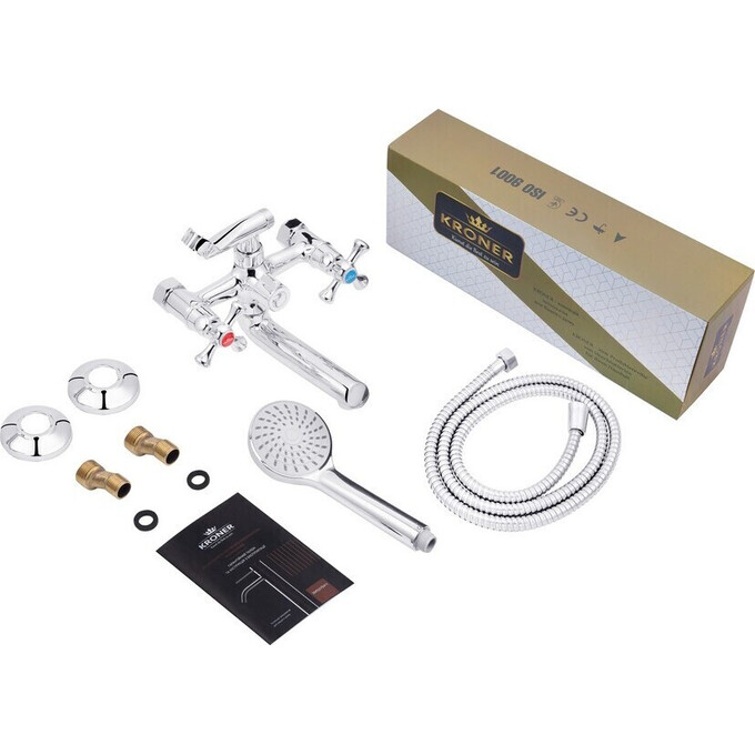 Змішувач для ванни Kroner KRP Rhein C060 (з лійкою та шлангом), фото , изображение 5