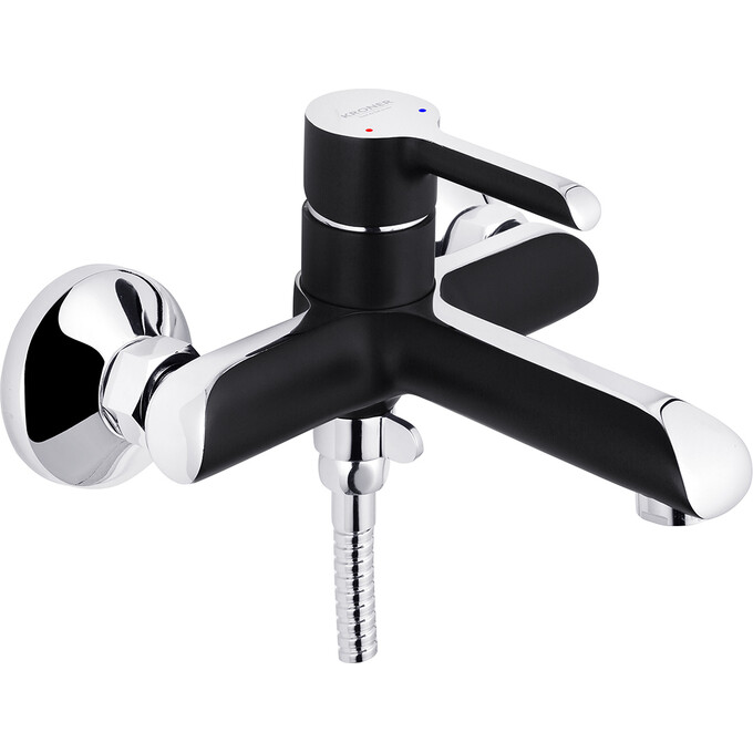 Змішувач для ванни Kroner KRP Essen SCH060 (чорний матовий/хром, з лійкою та шлангом), Колір виробника: чорний матовий, хром, фото 