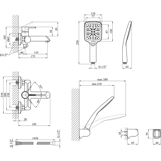 Змішувач для ванни Kroner KRP Essen W060 (білий матовий/хром, з лійкою та шлангом), Колір виробника: білий матовий, хром, фото , изображение 7