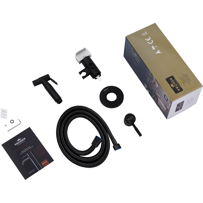 Гигиенический душ со смесителем Kroner KRP Edelstahl Klassisch SCH053 (черный матовый, скрытого монтажа), Цвет производителя: черный матовый, фото 6