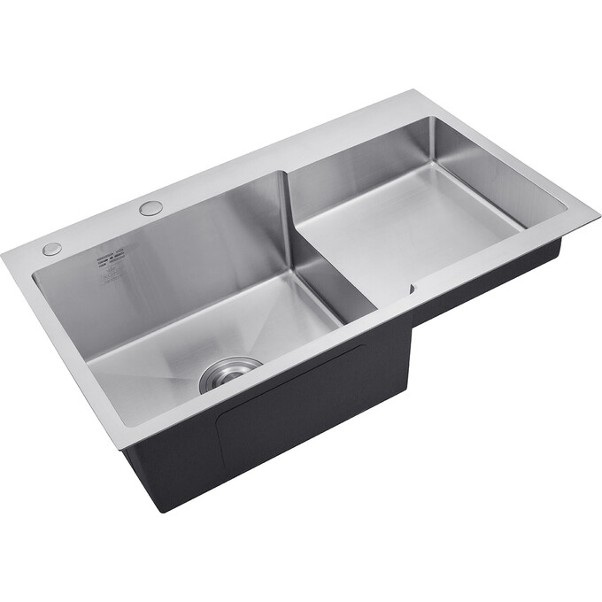 Кухонная мойка Kroner KRP Gebürstet 7848LHM (Geburstet-7848LHM, 78x48 см, 3.0/1.0 мм, с коландером и сифоном), Доступные размеры: 78 x 48 L, фото 4