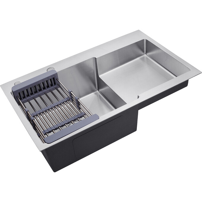 Кухонная мойка Kroner KRP Gebürstet 7848LHM (Geburstet-7848LHM, 78x48 см, 3.0/1.0 мм, с коландером и сифоном), Доступные размеры: 78 x 48 L, фото 2