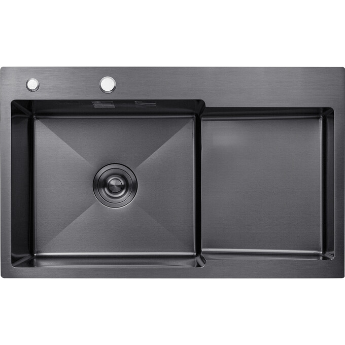 Кухонная мойка Kroner KRP Schwarze 7848LHM PVD (Schwarze-7848LHM, 78x48 см, 3.0/1.0 мм, с коландером и сифоном), Доступные размеры: 78 x 48 L, фото 