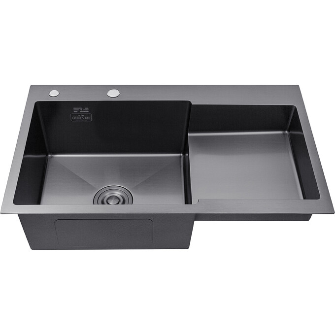 Кухонная мойка Kroner KRP Schwarze 7848LHM PVD (Schwarze-7848LHM, 78x48 см, 3.0/1.0 мм, с коландером и сифоном), Доступные размеры: 78 x 48 L, фото 2
