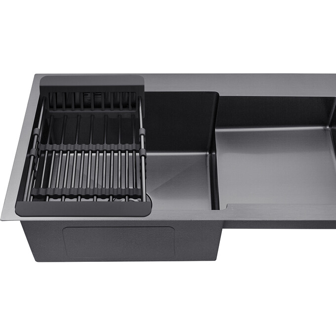 Кухонная мойка Kroner KRP Schwarze 7848LHM PVD (Schwarze-7848LHM, 78x48 см, 3.0/1.0 мм, с коландером и сифоном), Доступные размеры: 78 x 48 L, фото 3