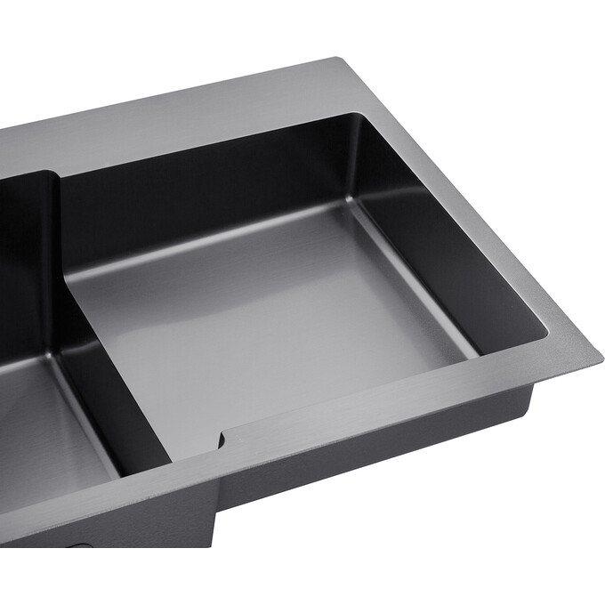 Кухонная мойка Kroner KRP Schwarze 7848LHM PVD (Schwarze-7848LHM, 78x48 см, 3.0/1.0 мм, с коландером и сифоном), Доступные размеры: 78 x 48 L, фото 4
