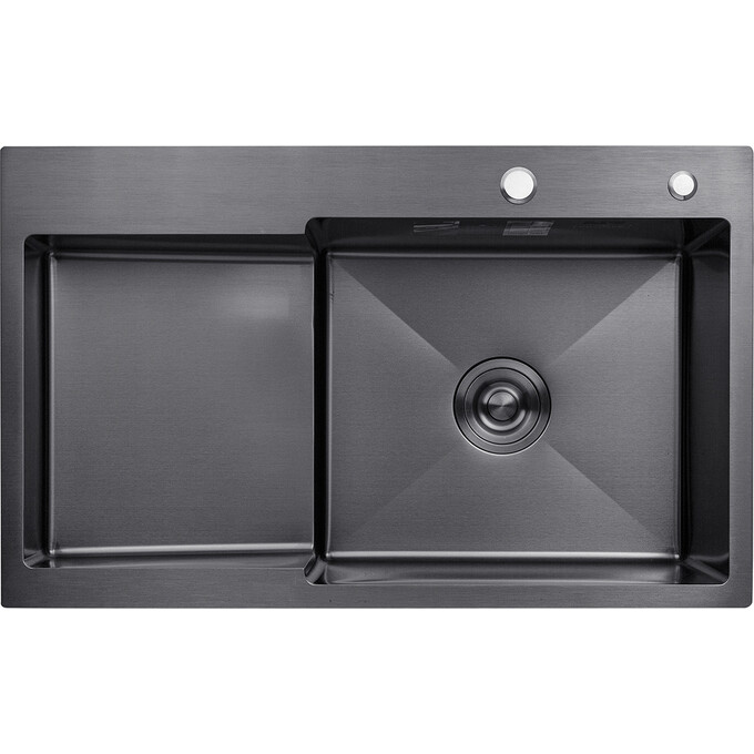 Кухонная мойка Kroner KRP Schwarze 7848RHM PVD (Schwarze-7848RHM, 78x48 см, 3.0/1.0 мм, с коландером и сифоном), Доступные размеры: 78 x 48 R, фото 