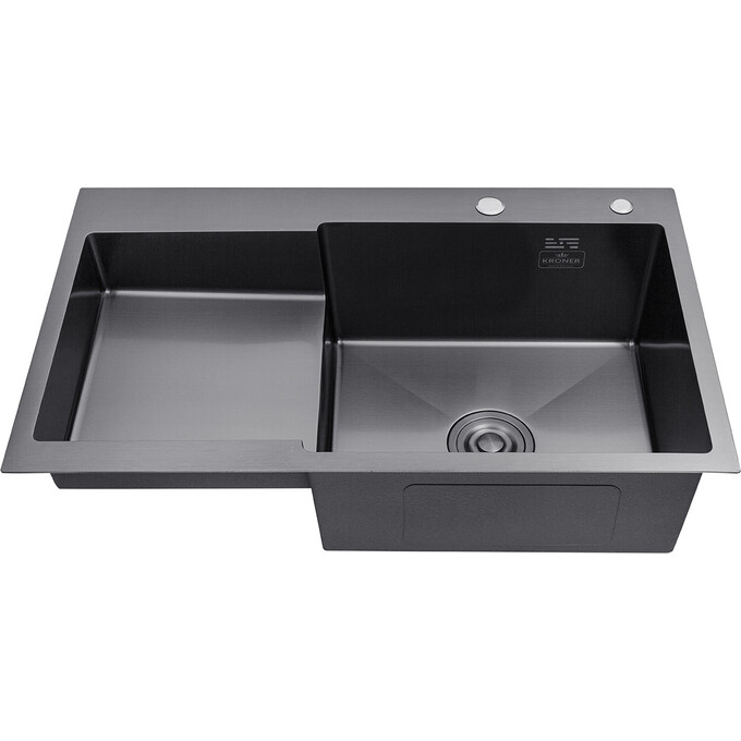 Кухонная мойка Kroner KRP Schwarze 7848RHM PVD (Schwarze-7848RHM, 78x48 см, 3.0/1.0 мм, с коландером и сифоном), Доступные размеры: 78 x 48 R, фото 2