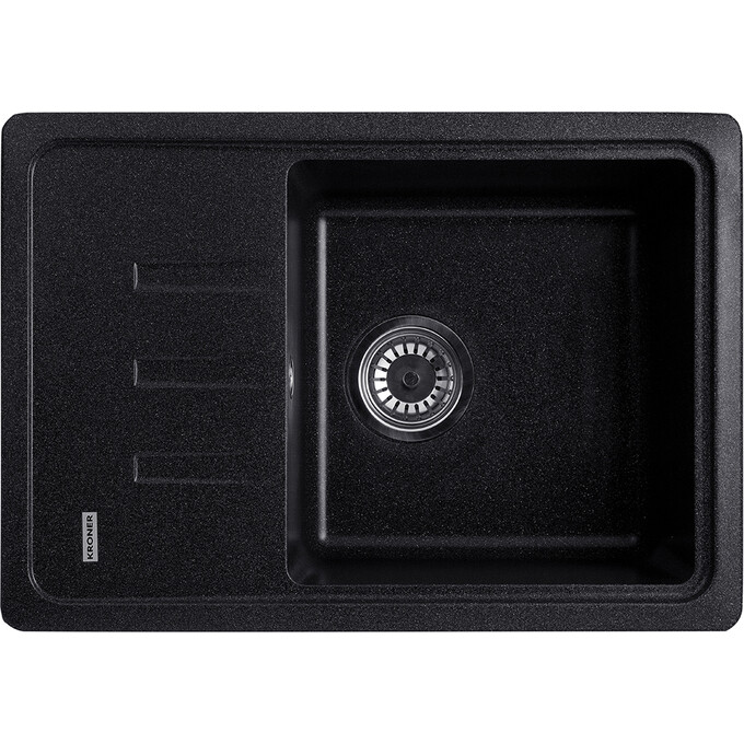 Кухонна мийка Kroner KRP Komposit SCH 6243 (KompositSCH-6243, чорна, 62x43 см, із сифоном), Колір виробника: чорний, фото 