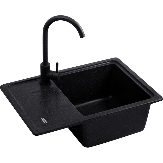 Кухонна мийка Kroner KRP Komposit SCH 6243 (KompositSCH-6243, чорна, 62x43 см, із сифоном), Колір виробника: чорний, фото , изображение 2