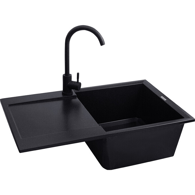 Кухонна мийка Kroner KRP Komposit SCH 7850 (KompositSCH-7850, чорна, 78x50 см, із сифоном), Колір виробника: чорний, фото , изображение 2