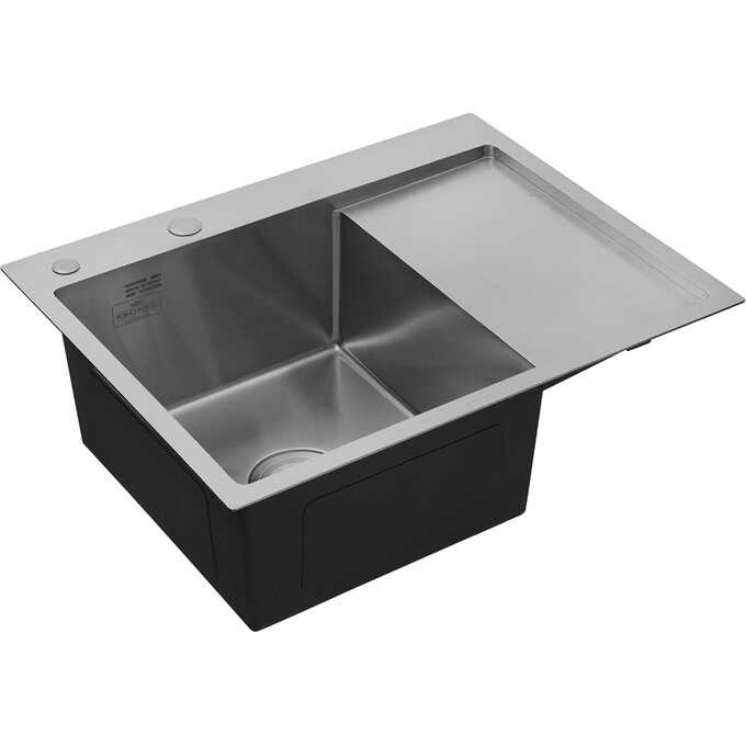 Кухонная мойка Kroner KRP Gebürstet 6350LHM (Geburstet-6350LHM, 63x50 см, 3.0/1.0 мм, с коландером и сифоном), Доступные размеры: 63 x 50 L, фото 2