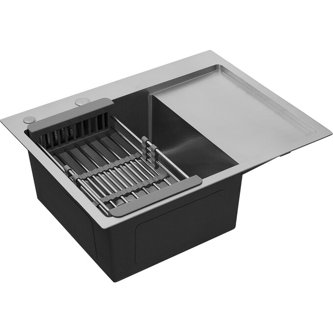 Кухонная мойка Kroner KRP Gebürstet 6350LHM (Geburstet-6350LHM, 63x50 см, 3.0/1.0 мм, с коландером и сифоном), Доступные размеры: 63 x 50 L, фото 3