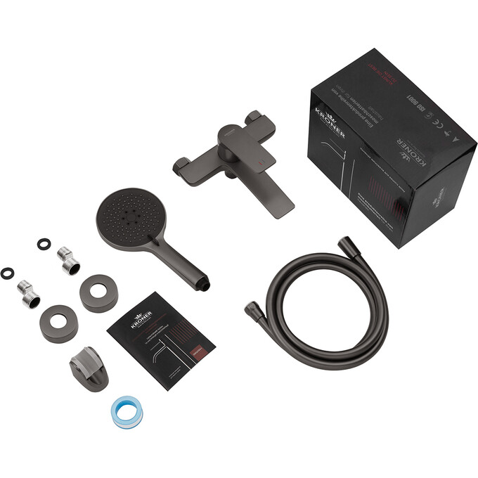 Змішувач для ванни Kroner KRP Graz GRP060 (графіт, з лійкою та шлангом), фото , изображение 8