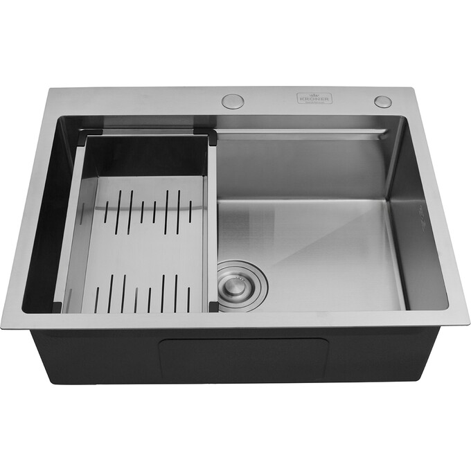Кухонная мойка Kroner KRP Gebürstet 6350HM (KRPGeburstet-6350HM, 63x50 см, 3.0/1.0 мм, с коландером и сифоном), Доступные размеры: 63 x 50, фото 4