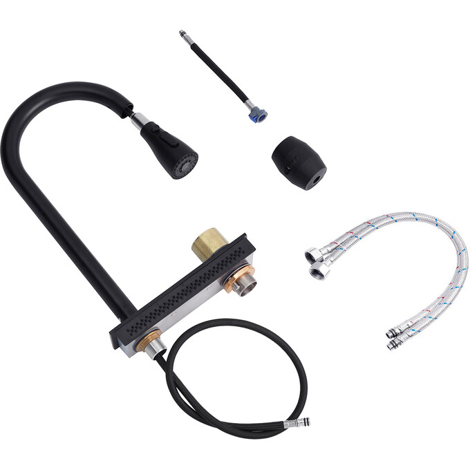 Кухонная мойка со смесителем Kroner KRP Schwarze SET7546HM PVD (Schwarze-SET7546HMPVD, 75x46 см, 3.0/0.7 мм, с доской, коландером, дозатором и сифоном), фото 10