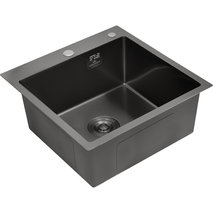 Кухонная мойка Kroner KRP Schwarze 4545HM PVD (Schwarze-4545HM, 45x45 см, 3.0/1.0 мм, с коландером и сифоном), Доступные размеры: 45 x 45, фото 3