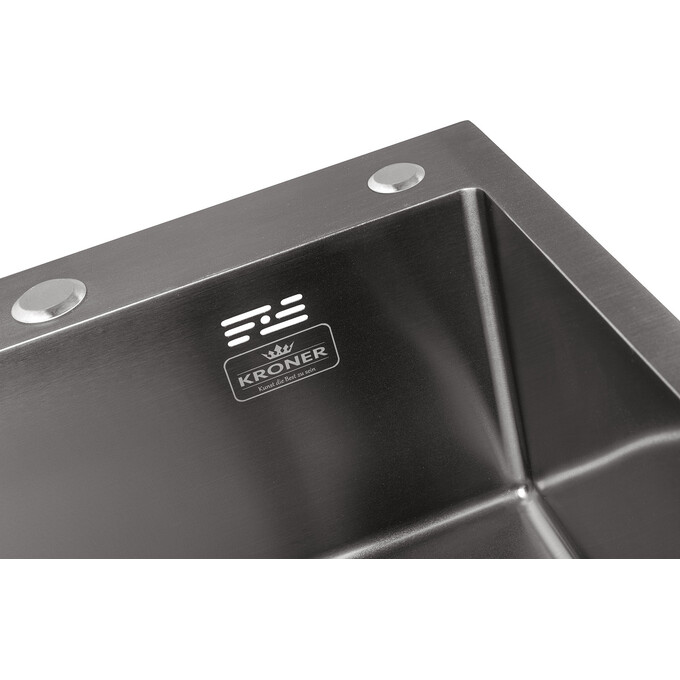 Кухонная мойка Kroner KRP Schwarze 4545HM PVD (Schwarze-4545HM, 45x45 см, 3.0/1.0 мм, с коландером и сифоном), Доступные размеры: 45 x 45, фото 4