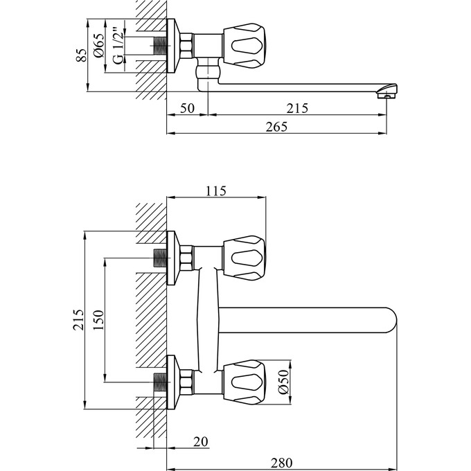 Смеситель для кухни Kroner KRP Hamburg C040 (настенный), фото 6
