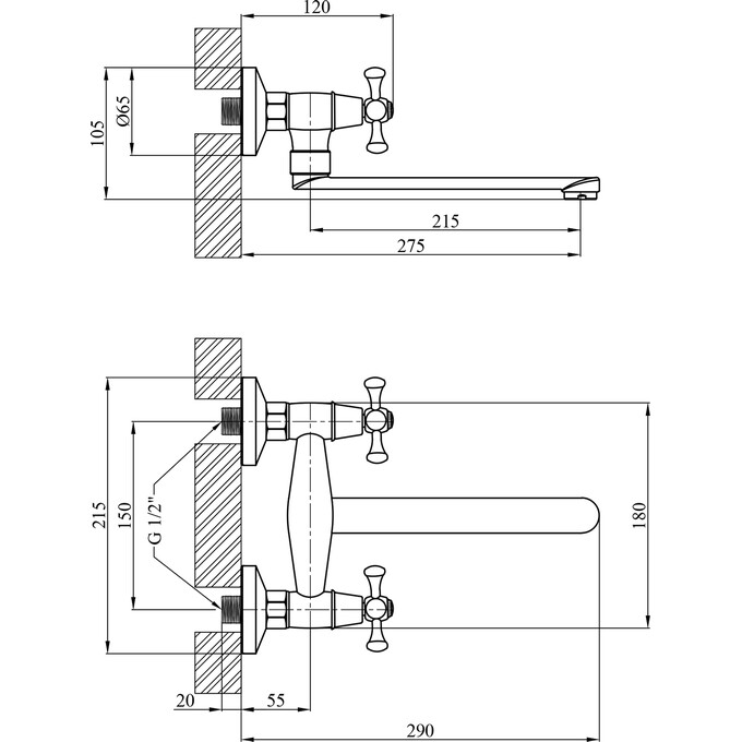 Смеситель для кухни Kroner KRM Rhein C040 (настенный), фото 7
