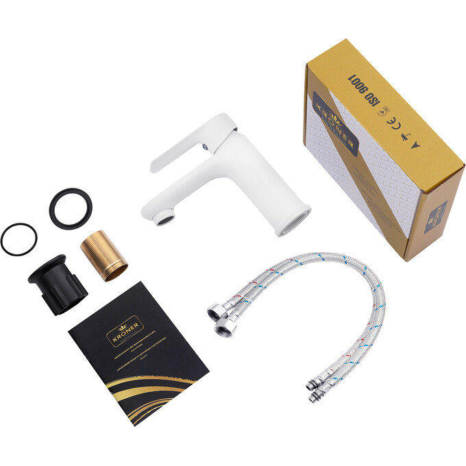 Смеситель для умывальника Kroner KRM Fulda W010 (белый матовый), фото 6