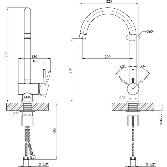 Смеситель для кухни Kroner KRM Mosel S035 (бежевый матовый), Цвет производителя: бежевый матовый, фото 9