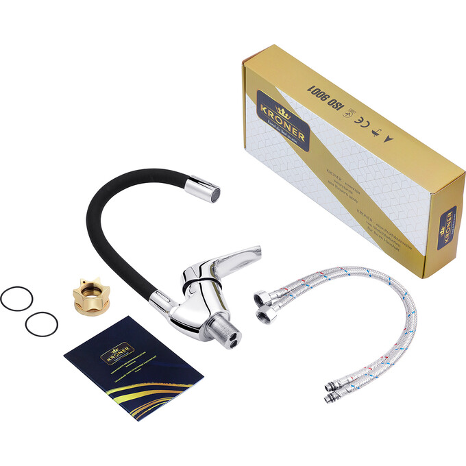 Смеситель для кухни Kroner KRM Odra C032BLK (хром/черный), Цвет производителя: хром, черный, фото 6