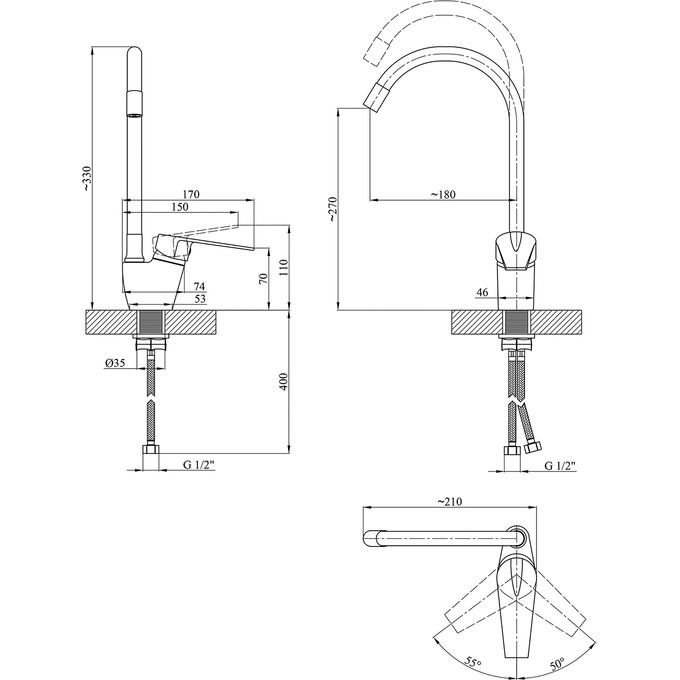 Смеситель для кухни Kroner KRM Odra C032WHI (хром/белый), Цвет производителя: хром, белый, фото 7