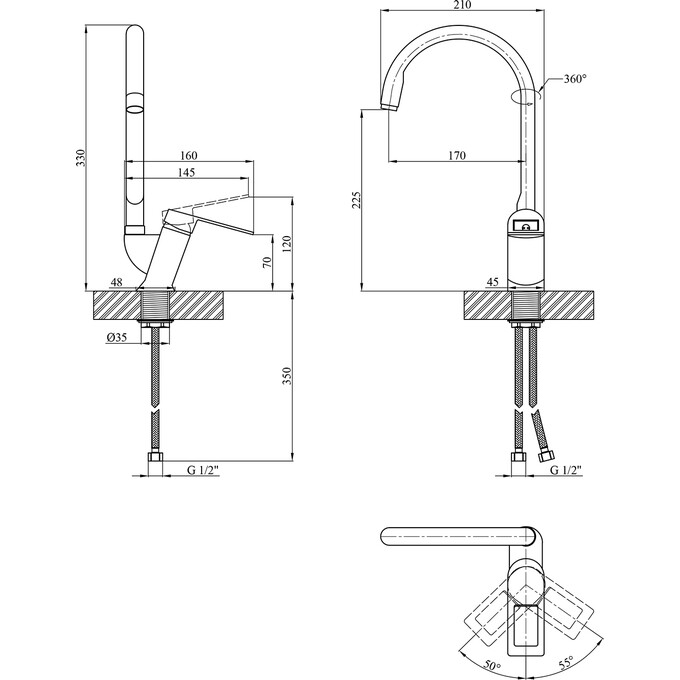 Смеситель для кухни Kroner KRM Zenda SCH030 (черный матовый), фото 7