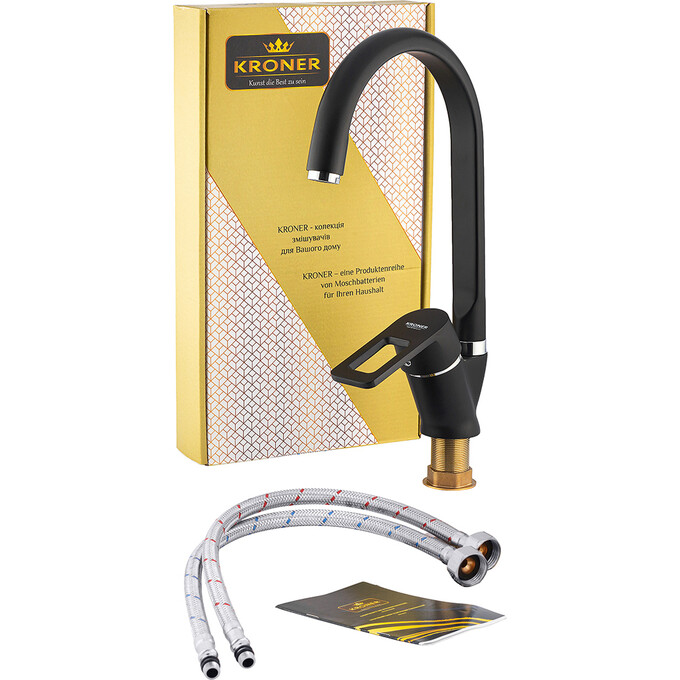 Смеситель для кухни Kroner KRM Zenda SCH030 (черный матовый), фото 6