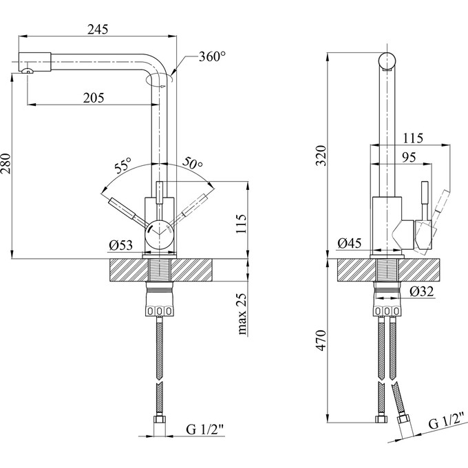 Смеситель для кухни Kroner KRP Edelstahl Klassisch ESG034 (нержавейка), фото 10
