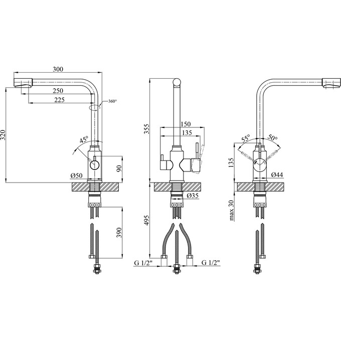 Смеситель для кухни Kroner KRP Edelstahl Klassisch ESG038 (нержавейка, с подключением питьевой воды), фото 10